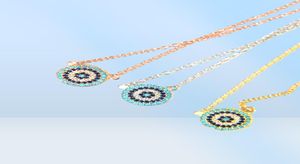 100 925 Sterling Silver Classic Necklace Round Disk Micro Pave Colorful CZ Turquoise Evil Eye Charm Lucky Girl Gift Chain7742756