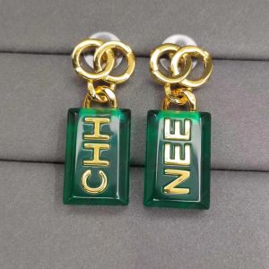 Lyxdesigner mode dingle ljuskronor örhängen 18k guldgrön akryl hängande örhängen kvinnors bröllopsfest engagemang gåva smycken hög kvalitet med låda
