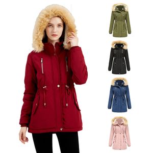 0C437M01 Höst- och vinterkläder förtjockade lång bomullsjacka Plush Loose Jacket Löstagbar lock Högkvalitativ anpassning