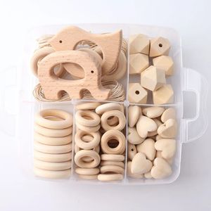 1set Wood Beads Animal Rattle Organic Teething Toys Wooden Toys BPA Free DIY Necklace Bracelet Baby Nursing Accessories 231225