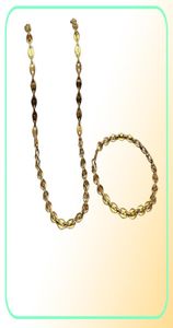 8mm Puffed Mariner Link Chain Armband Set Gold Silver Plated Hip Hop Punk Jewelry French Coffee Bean Jewelry8955113