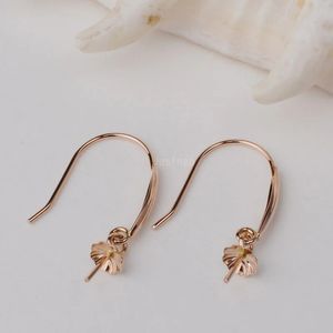 Ganchos de brinco de ouro 18K com tampas de contas Eyepin Amarelo Branco Rosa Karat Sólido 18ct oro Francês Earwire Dangle Brincos de Pérola 231225