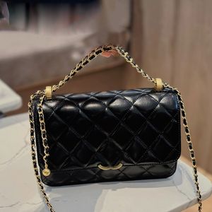 Woc Double Gold Ball Chain Bolsa Moda Mulher Bolsa de ombro 22c Couro de couro Diamante Diamante Hardware Metal Fuckle Bolsa de luxo Matelasse Chain Crossbody Bag Bags