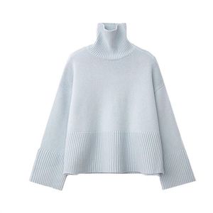 Toteme Split High Neck Cashmere Sweater Lose Long Sleeved Knit Top