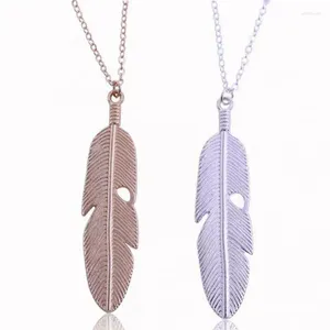Подвесные ожерелья Винтажное длинное ожерелье для женщин Boho Jewelry Simple Feather Charm Sweater Gift Collier