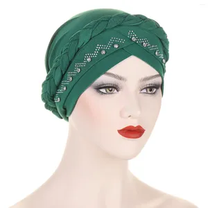 Ethnic Clothing 2Pcs/Set Muslim Braided Turban Headwrap For Woman Headscarf Stretchy Hijabs Head Wraps Femme Musulman Bandana