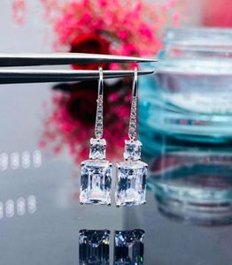Prenses Kesme 5Ct Lab Diamond Dangle Küpe Gerçek 925 STERLING Gümüş Mücevher Partisi Düğün Damlaları Kadınlar için Küpe Gelin Hediyesi77785651