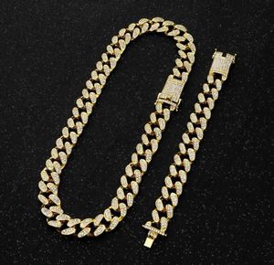 Conjunto de colar e pulseira de hip hop masculino, prata, cristal de gelo, corrente de miami, água pesada, diamante, rapper, 2cm, q08092030957