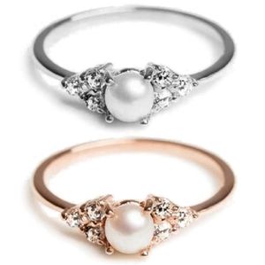 New Pearl Wedding Ring المجوهرات البيضاء الذهب Rose Gold Crystal خاتم الخطوبة أنثى التجزئة CONTHRING9048193
