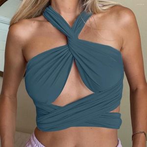 Women's Tanks Spring Summer Womens Tops Sexy Bandage Cami Top White Cotton Backless Strapless 2023 Solid Color Beach Wrap Chest Strap