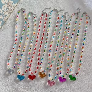 Chains Love Heart Pendant Neckchain Colorful Beaded Choker Adjustable Chain Necklaces Bohemian Jewelry Ornament For Women Girls