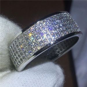 Lüks Pave Ayarı 250pcs 5a Zircon Crystal Ring Beyaz Altın Dolgulu Nişan Düğün Bankası ÇOCUKLAR İÇİN ERKEKLER BİJOUX2701