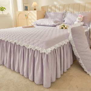 Queen size -säng kjol lila madrassskyddtare förtjockar sängöverdrag 180 200 hem quiltad täckningskuddbehovsbehov beställning 231222