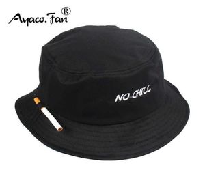 2021 Solid Black Men Women Bucket Hat Cigarette Embroidery No Chill Hip Hop Fishing Cap Adult Unisex Panama Bob Hat Flat Sunhat Q02363695