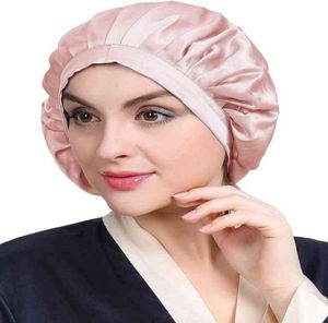 100 Jedwabny śpiący czapka do spania 19 Momme Soft for Women Hair Beauty z regulowaną elastyczną wstążką Y22022286613801011129