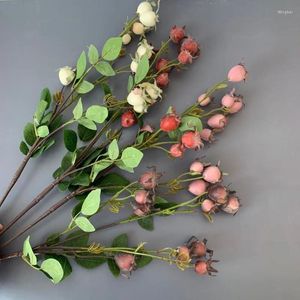 装飾的な花3フォークゴールデンシルクフルーツ人工花DIYホームフローラルアレンジメント飾りウェディングパーティー造園装飾