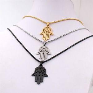 Silbergold Schwarz wählen Sie Männer ICP 316L Edelstahl Schwarz Hand des Fatima Hamsa -Anhängers mit passendem 3mm 24 -Zoll -Box ROL264G