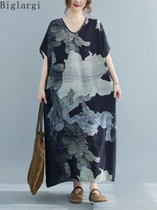 Party Dresses Oversized Print Vintage Dress Summer Woman Loose Casual Big Size Women Korea Ladies Womens Cotton Long Robes 2023