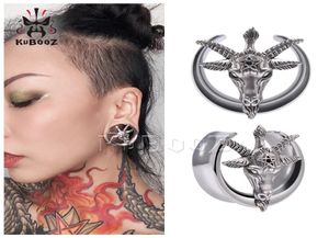 Kubooz rostfritt stål örhänge tunnlar notched pentagram fårhuvud öronproppar piercing kropp smycken mätare bårar expanders wh9612734