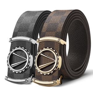 Men leather belt with automatic buckle business and leisure belt youth belt Toothless automatic buckle Genuine leather pattern high-end fashionable waistband