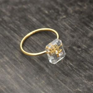 Original new diamond-studded Rectangular Unique Opening Adjustable 14k Yellow Gold Ring elegant high-end retro ladies jewelry