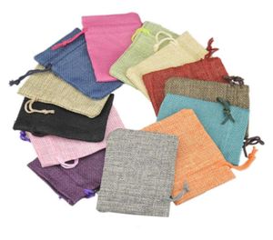 Whole Multi Colors Mini Pouch Jute Bag Linen Hemp Small Drawstring Bags Ring Necklace Jewelry Pouches Wedding Favors Gift Pack9233075