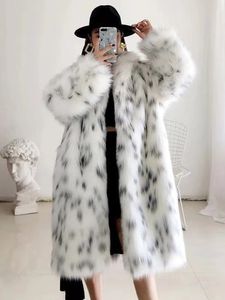 Long Leopard Coat Women Elegant Faux Fur Jacket Kvinnlig överdimensionerad mode Fluffy Teddy Ytterkläder High Street Chic Fleece Cardigan 231226