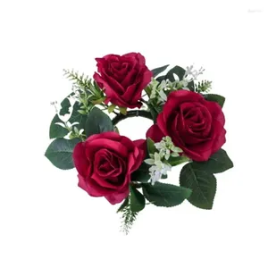 Kwiaty dekoracyjne 1PC Wiosna i lato sztuczna róża wieniec z dekoracjami świec na wystrój domu weselnego