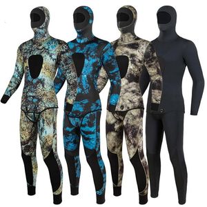 drysuits wetsuits drysuits 남성 위장 wetsuit 긴 소매 핵분열 후드 2 조각 남성을 위해 수중 수수께끼 따뜻한 워터 프루