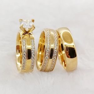 Anelli di fidanzamento per matrimonio di alta qualità 3 pezzi Set per coppie Anello con diamante placcato oro 18 carati Anello per amante dei gioielli di moda 231225