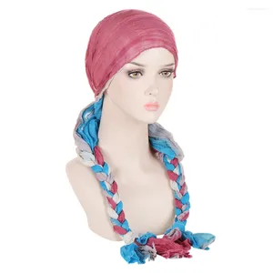 Roupas étnicas Muçulmano Hijab Turban Cap Headscarf Mulheres Câncer Chemo Caps Cachecol Durags Bandanas Tranças Long Tail Du-Rag