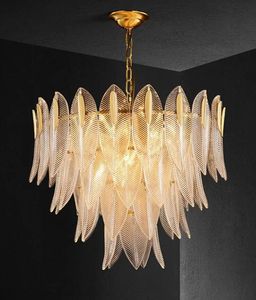 Chandeliers French Style Light Luxury Living Room Chandelier Post Modern Retro Bedroom Dining Room Villa Lamps HighEnd Glass Leaf Lamp