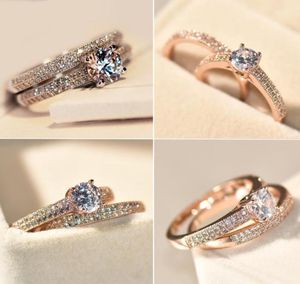Brand Female Small Round Ring Set Diamond Ring Fashion WhiteRose Gold Filled Jewelry Promise Engagement Rings For Women8968206