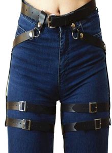 2019 New Rave Holographic Harness Body Leg Harness Fetish Lingerie Women Gothic Belts Garter Belt Black Leather Leg4059648