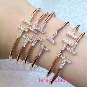 High Quality Tifanism 18k Gold OT Holiday Gift Bracelet Jewelry T home double Bracelet 925 Sterling Silver Plated 18K Gold diamond set ful With Original Box