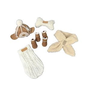 Suprimentos para cães Pet Inverno Sapatos de algodão Cachecol Chapéu Suéter Conjunto de cinco peças Designer de luxo Roupas para cães gatos animais de estimação blusas roupas CSD2312264