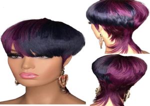 Ombre Highlight Rose Purple Color Remy Human Hair Wigs Pixie Short Cut Bob Brazilian Straight No Lace Front Wig1146304