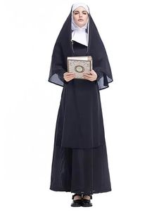 Costume Halloween Costume Clothes for adults Christian Nun Cosplay Black Dress Cape Party Vintage Clothing Free Shipping