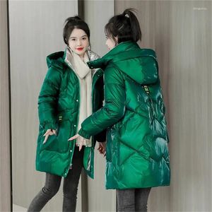 Женские тренчи, уличная одежда, блестящее толстое пуховое пальто с хлопковой подкладкой, модная свободная зимняя куртка средней длины, 2023, парки