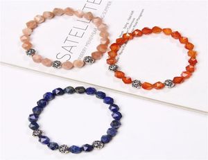Faceted Sunstone Bracelets Men Elastic Jewelry Craft Silver Color Beads Alloy Charm Bangle Handmade Reiki Natural Stone Pulsera Be9039274