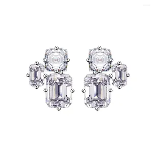 Studörhängen Mode avbryter Asymmetriska 925 Silver Ear Studs för kvinnlig nisch Instagram -stil Emerald Cut Simulation Diamond