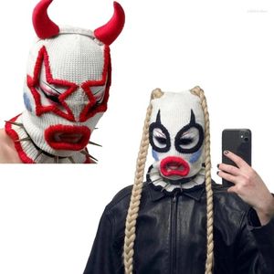 Baskenmütze, gruselige Sturmhaube, Schreckliche Totenkopf-Mütze, gehäkelt, für Damen und Herren, Cosplay, verrückter Clown mit vollem Kopf