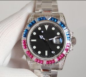 Роскошные часы MENS ll WATCH MEN PAVE BLUE RED DIAMOND BEZEL LUGS WATCHS SPORTS Dive High Quality Watches