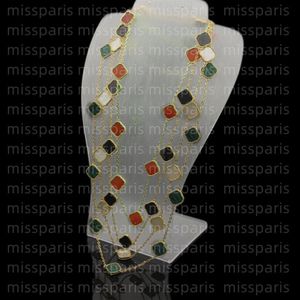 Designer halsbandsmycken fyra bladklöver halsband svartgrön agat långa 10 tio blommor hängande mor-av-pärl för kvinnor flicka212i