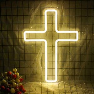 LEG LED NEON Sign Neon LED LED Cross على شكل USB مع Switch Hanging Lamp لقضاء العطلات Bar Wedding Room Decor R230613