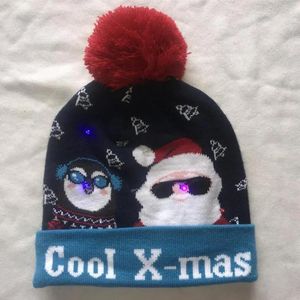 모자 Led 멋진 크리스마스 니트 모자 귀여운 강아지 Xmas Lightup Beanies 캡 울 디자이너 따뜻한 모자 남자 힙합 자수