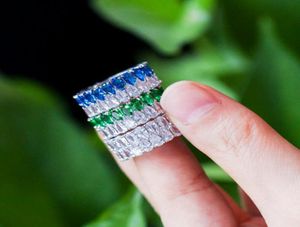 Släpp nya ankomst lyxiga smycken 925 Sterling Silver Three Color Gemstones Emerald Drop Water CZ Women Wedding Band Ring G9405335