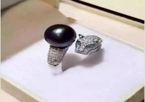 Natural Tahitian Pearl Rings Leopard 10mm Seawater Black Pearl Ring AboveAbsolute Mother shell Pearl Ring9105332
