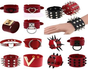 Boho Spike Rivets Bracelets Strand For Women Punk Goth Red Pu Leather Bracelet Cuff Bangles Studded Halloween Festival Jewelry Har5203057