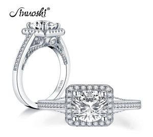Ainuoshi na moda 925 prata esterlina 125 ct corte redondo halo anel de noivado simulado diamante casamento prata anéis quadrados jóias y1183070